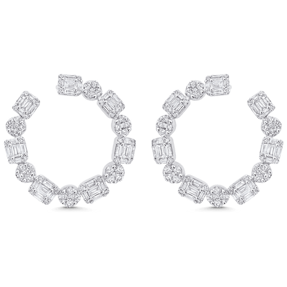 2.57 TCW Round & Baguette Moissanite Diamond Hoop Earrings - farrellouise