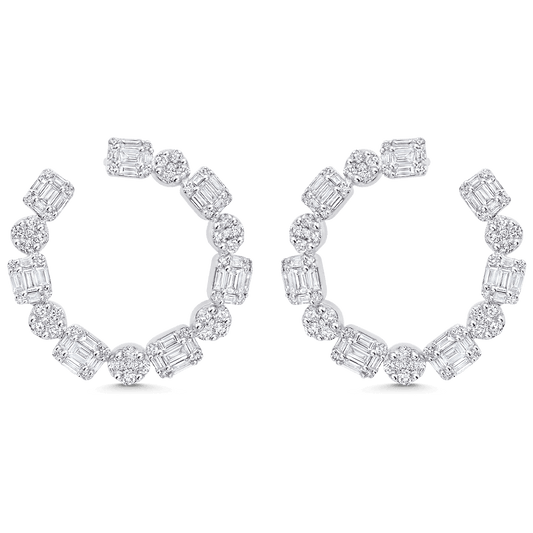 2.57 TCW Round & Baguette Moissanite Diamond Hoop Earrings - farrellouise