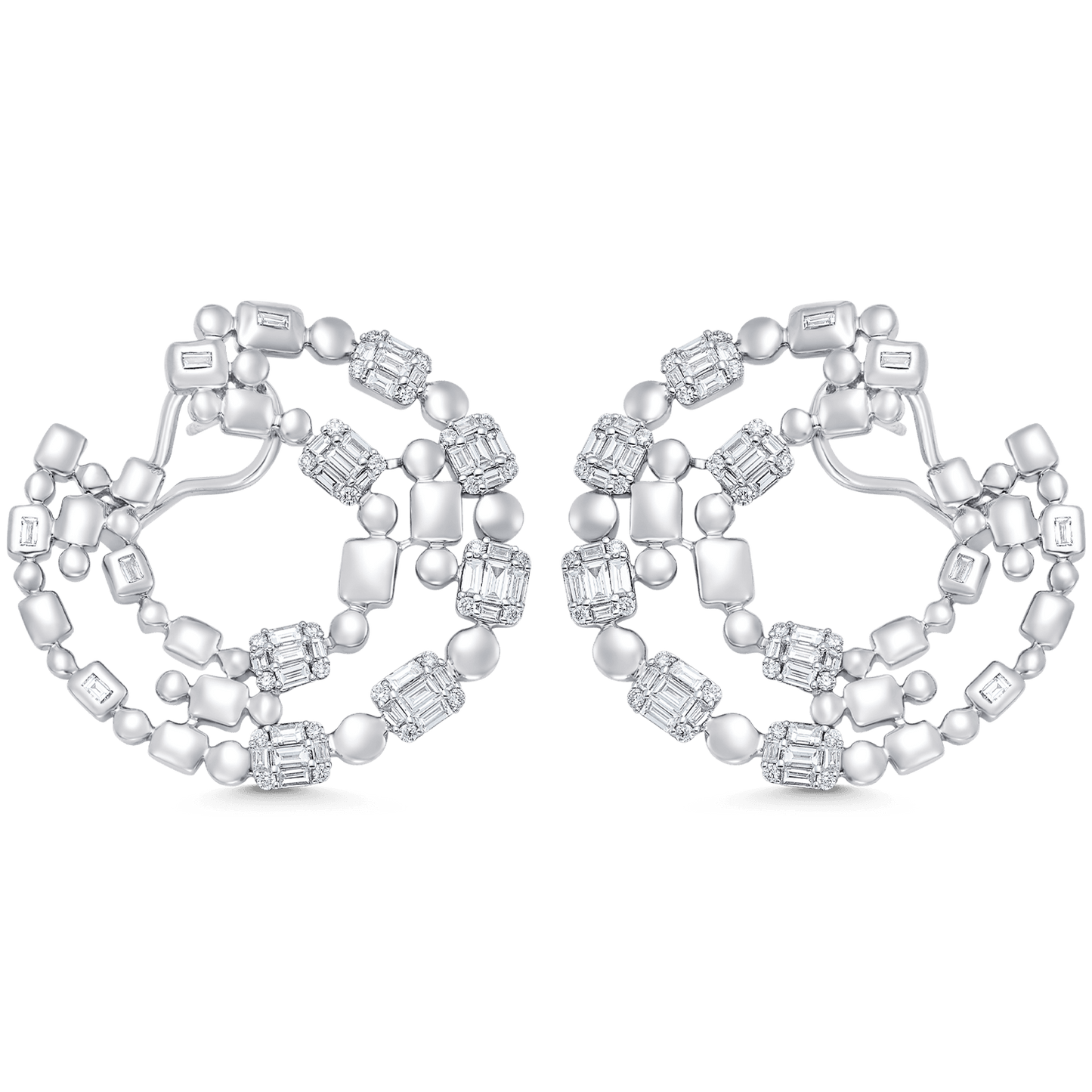 1.99 TCW Round & Baguette Moissanite Diamond Statement Hoops Earrings - farrellouise