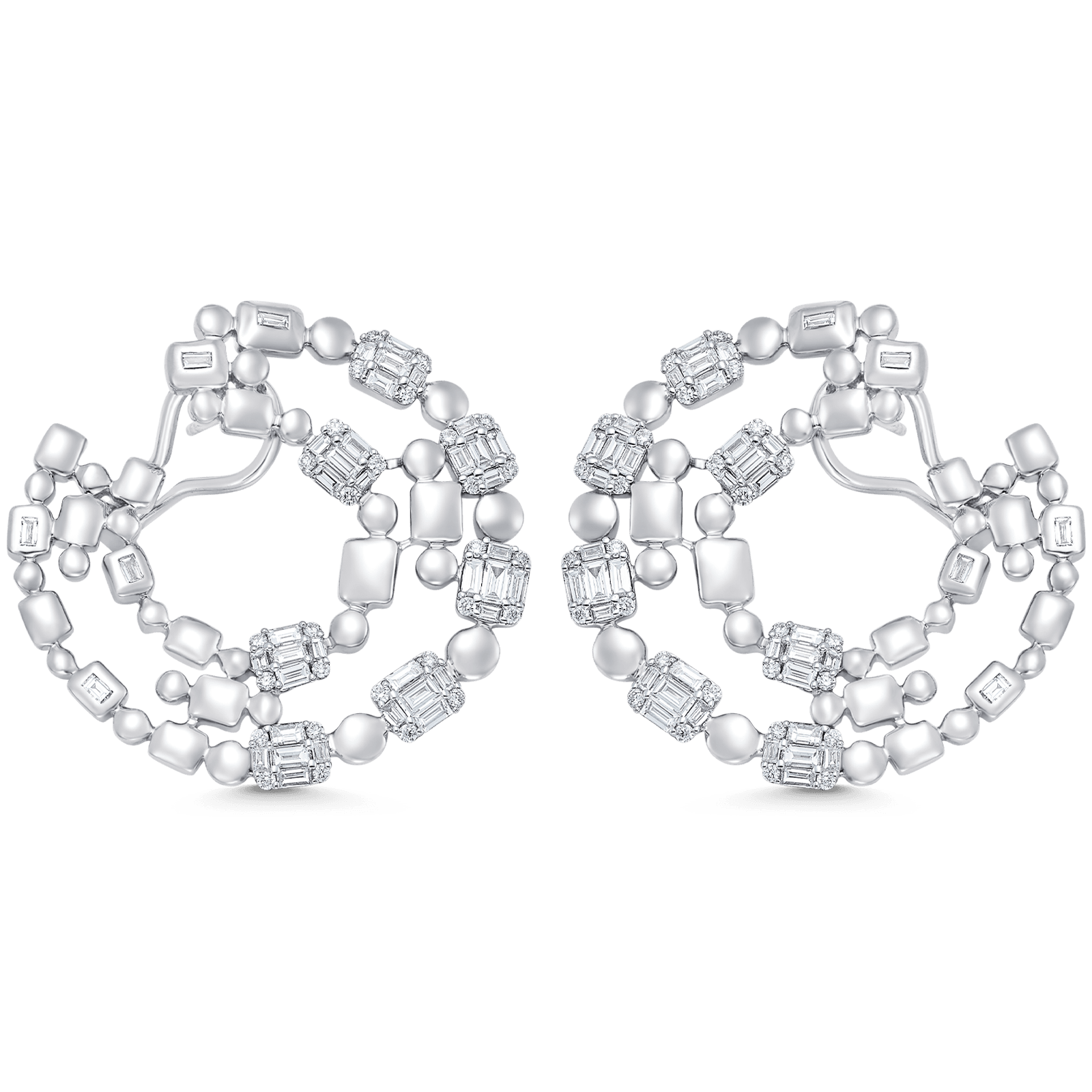 1.99 TCW Round & Baguette Moissanite Diamond Statement Hoops Earrings - farrellouise