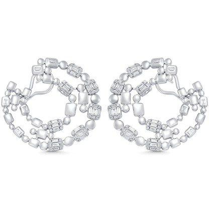 1.99 TCW Round & Baguette Moissanite Diamond Statement Hoops Earrings - farrellouise