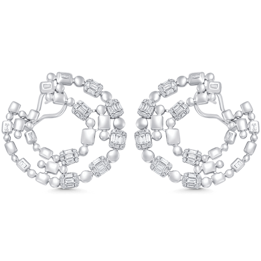 1.99 TCW Round & Baguette Moissanite Diamond Statement Hoops Earrings - farrellouise