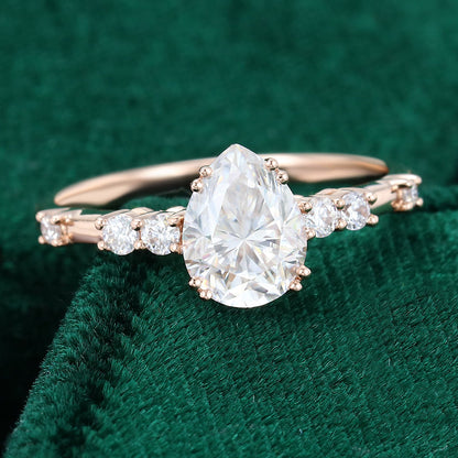 1.0 CT Pear Shaped Moissanite Pave Setting Engagement Ring - farrellouise
