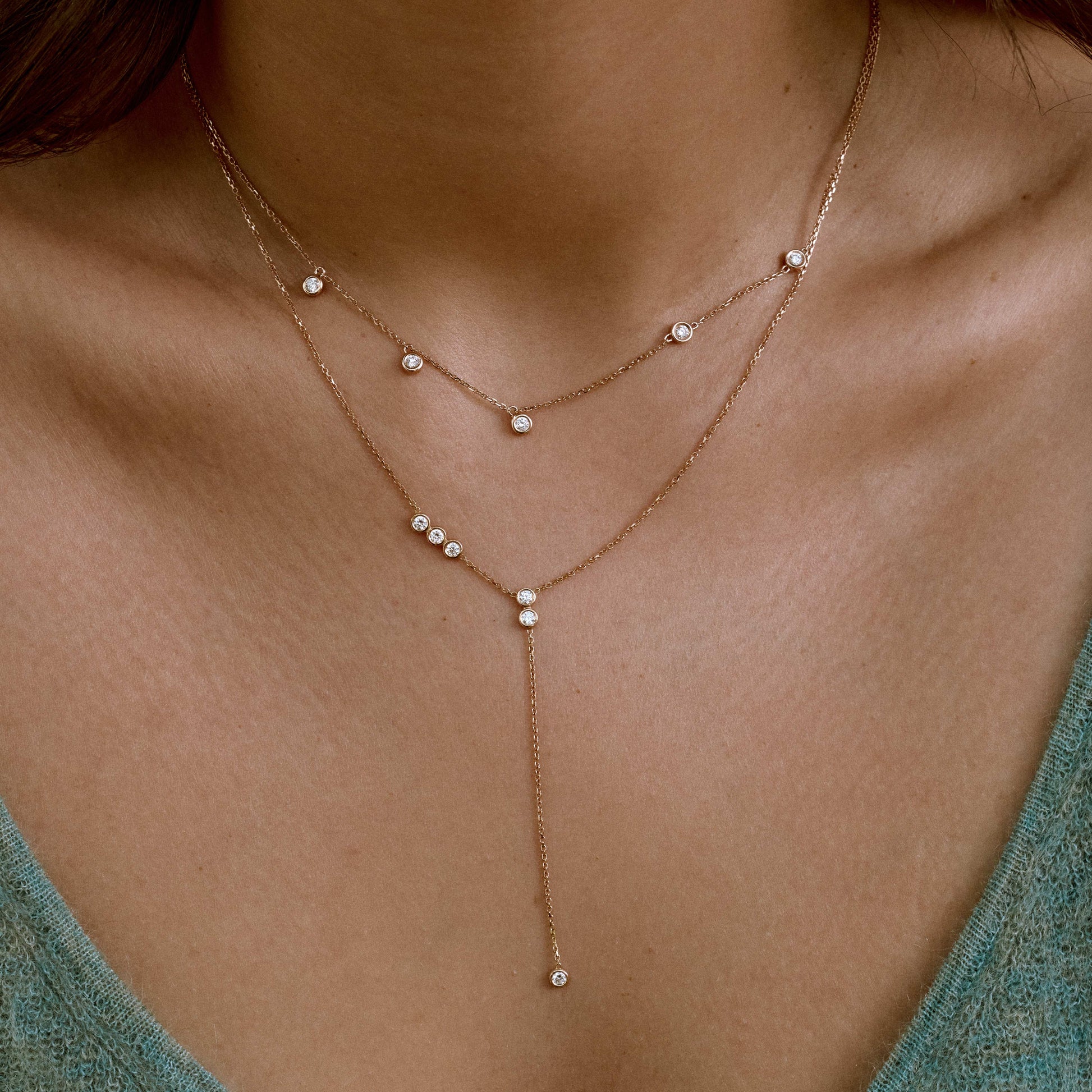 0.30 TCW Round Moissanite Diamond Bezel Starstruck Lariat Pendent Necklace - farrellouise