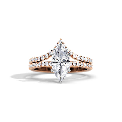 1.50 CT Marquise Moissanite Hidden Halo & Pave Bridal Ring Set