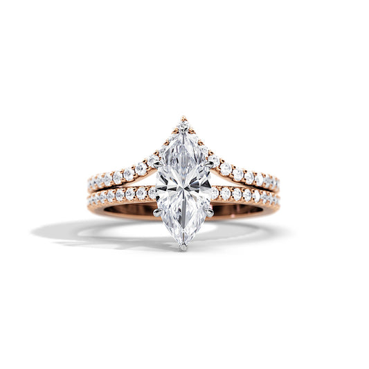1.50 CT Marquise Moissanite Hidden Halo & Pave Bridal Ring Set