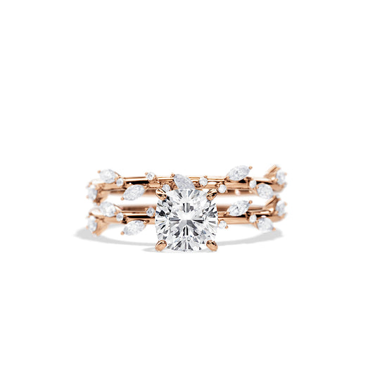 1.30 CT Cushion Moissanite twig Bridal Ring Set