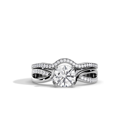 1.0 CT Round Moissanite Spilt Shank Bridal Setting Ring Set