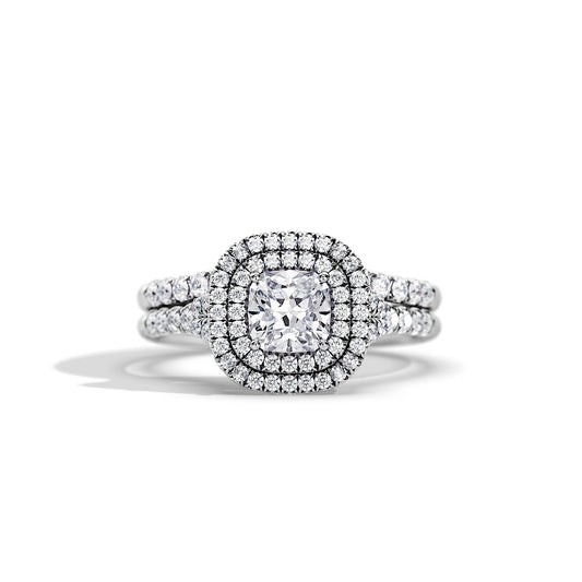 1.0 CT Cushion Moissanite Halo & Pave Style Bridal Ring Set