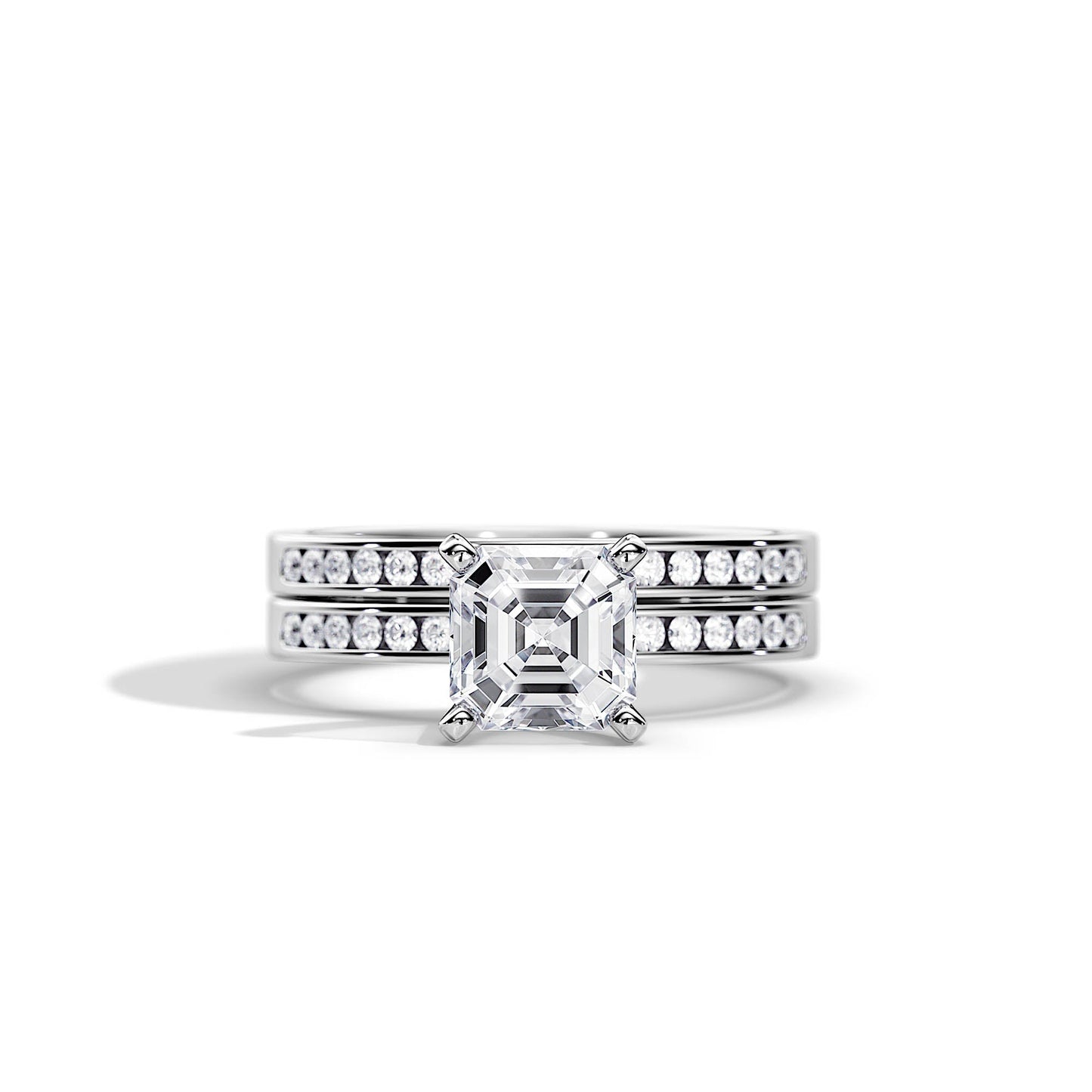 1.0 CT Asscher Moissanite Pave Style Bridal Ring Set