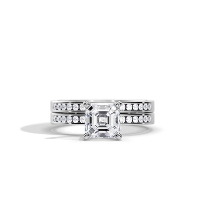 1.0 CT Asscher Moissanite Pave Style Bridal Ring Set
