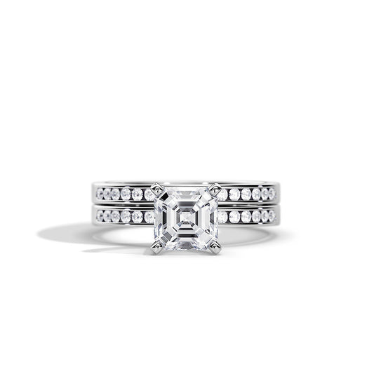 1.0 CT Asscher Moissanite Pave Style Bridal Ring Set