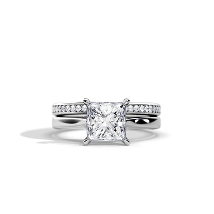 2.0 CT Princess Moissanite Solitaire Setting Bridal Ring Set