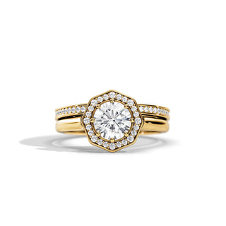 2.0 CT Round Moissanite Halo Setting Bridal Ring Set