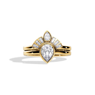 0.80 CT Pear Moissanite Art Deco Setting Bridal Ring Set