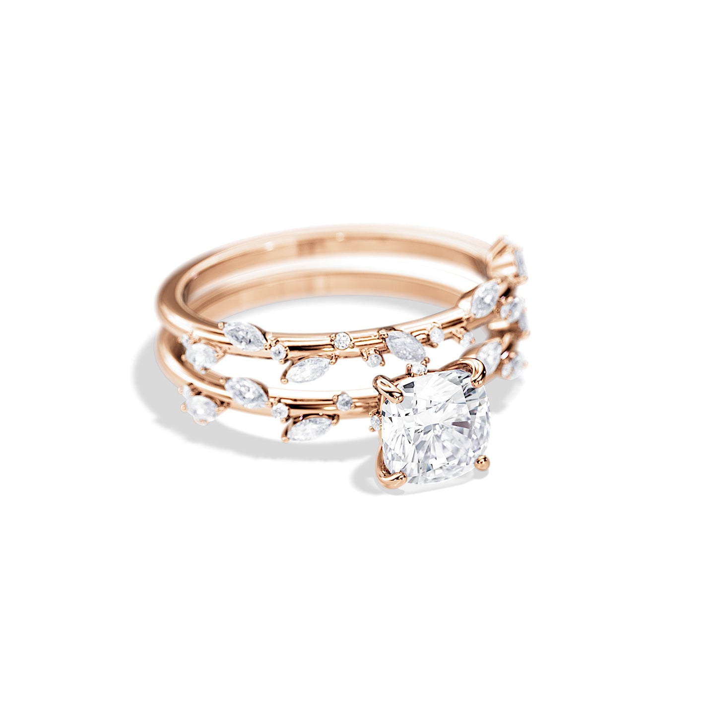 1.30 CT Cushion Moissanite twig Bridal Ring Set