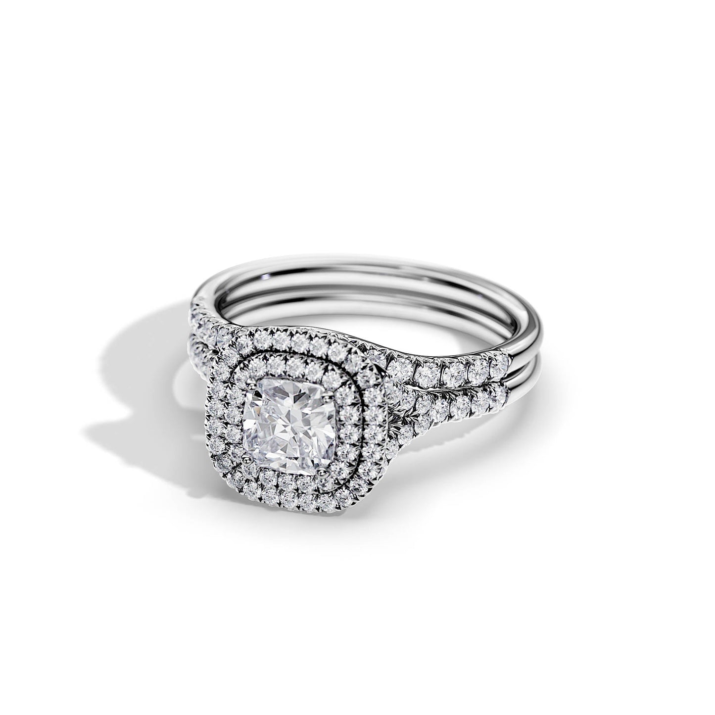 1.0 CT Cushion Moissanite Halo & Pave Style Bridal Ring Set