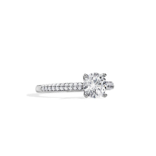 1.0 CT Round Cut Moissanite Pave Shank Engagement Ring