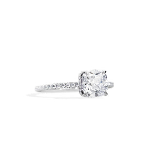 2.0 CT Cushion Cut Moissanite Twisted Hidden Halo & Pave Engagement Ring