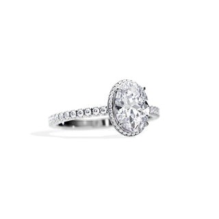 2.10 CT Hidden Halo Oval Cut Moissanite Pave Engagement Ring