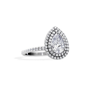 1.0 CT Double Halo Pear Cut Moissanite Pave Engagement Ring