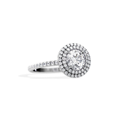 1.0 CT Round Cut Moissanite Double Halo & Pave Engagement Ring