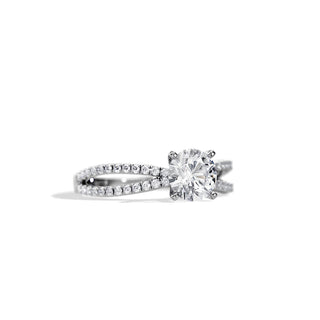 1.0 CT Round Cut Moissanite Split Pave Engagement Ring