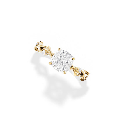 1.30 CT Cushion Cut Moissanite Twig Style Engagement Ring