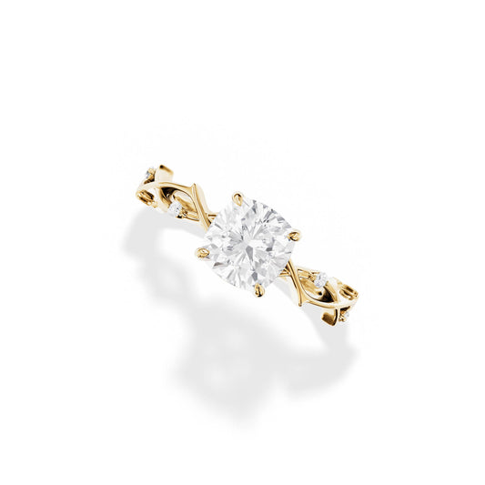 1.30 CT Cushion Cut Moissanite Twig Style Engagement Ring