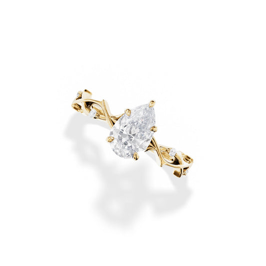 1.50 CT Pear Cut Moissanite Twig Style Engagement Ring