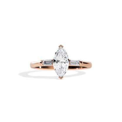 1.0 CT Three Stone Marquise Cut Moissanite Engagement Ring