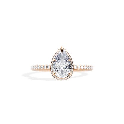 1.50 CT Pear Cut Moissanite Double Hidden Halo & Pave Engagement Ring