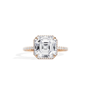 3.20 CT Asscher Cut Moissanite Hidden Halo & Pave Engagement Ring