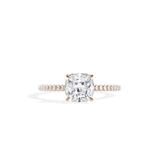 2.0 CT Cushion Cut Moissanite Twisted Hidden Halo & Pave Engagement Ring