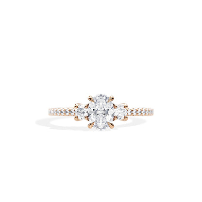 1.0 CT Three Stone Oval Cut Moissanite Pave Engagement Ring