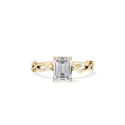 1.75 CT Emerald Cut Moissanite Twig Style Engagement Ring