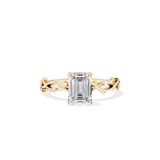 1.75 CT Emerald Cut Moissanite Twig Style Engagement Ring