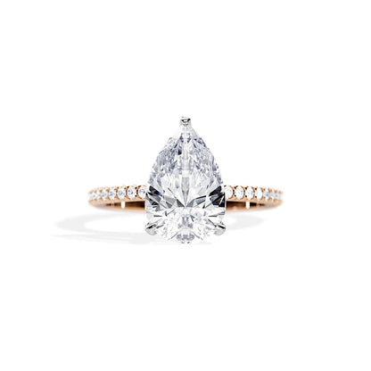 3.0 CT Pear Cut Moissanite Hidden Halo & Pave Setting Engagement Ring