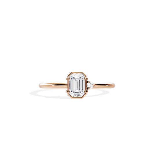 0.50 CT Emerald Cut Moissanite Bezel setting Engagement Ring