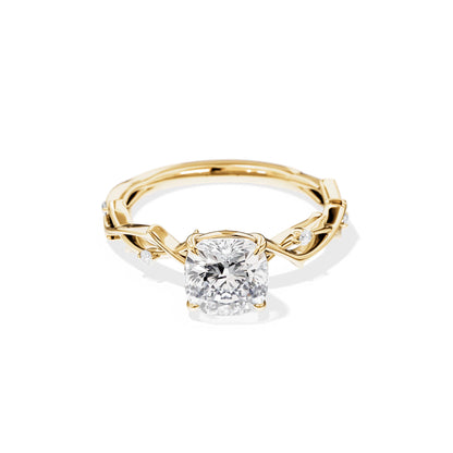 1.30 CT Cushion Cut Moissanite Twig Style Engagement Ring