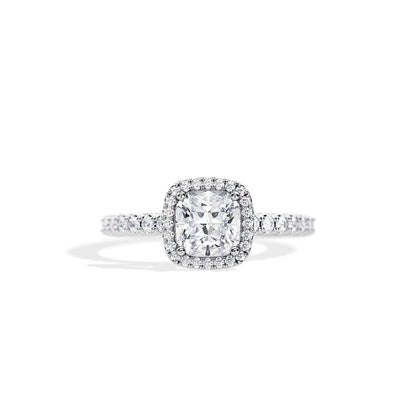 1.0 CT Cushion Cut Moissanite Halo & Pave Engagement Ring