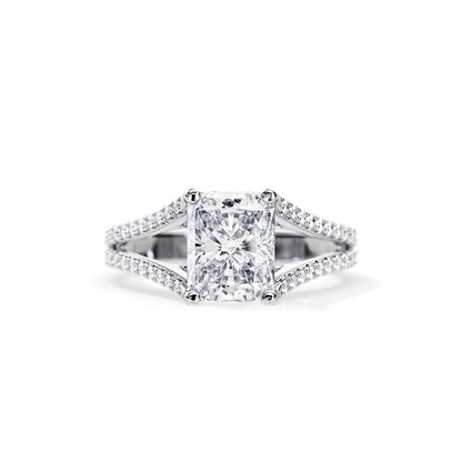 2.70 CT Radiant Cut Moissanite Hidden Halo Split Shank Engagement Ring