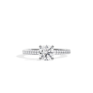 1.0 CT Round Cut Moissanite Pave Shank Engagement Ring