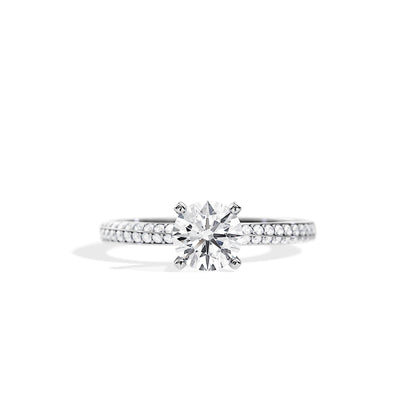 1.0 CT Round Cut Moissanite Pave Shank Engagement Ring