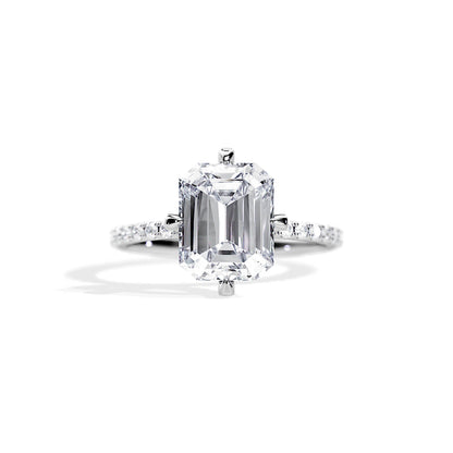 3.50 CT Emerald Moissanite Hidden Halo & Pave Engagement Ring