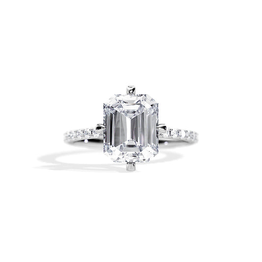 3.50 CT Emerald Moissanite Hidden Halo & Pave Engagement Ring