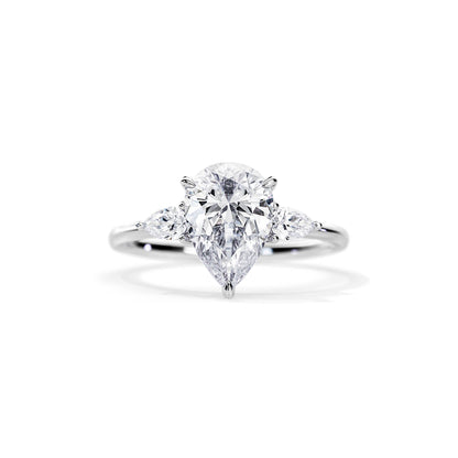 3.0 CT Three Stone Pear Cut Moissanite Engagement Ring