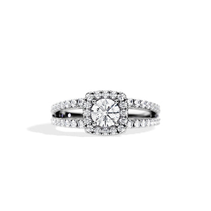 0.50 CT Round Cut Moissanite Halo Split Shank Engagement Ring