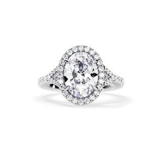 2.10 CT Oval Cut Moissanite Halo & Pave Engagement Ring