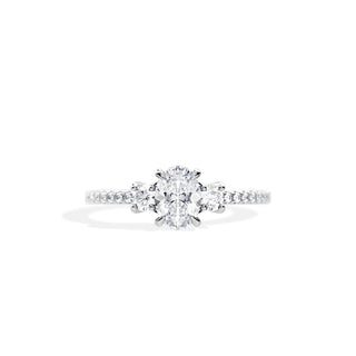 1.0 CT Three Stone Oval Cut Moissanite Pave Engagement Ring